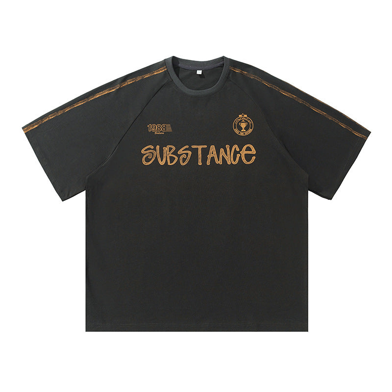 Retro Contrast Color Hand Painted Letter Print Short-sleeve