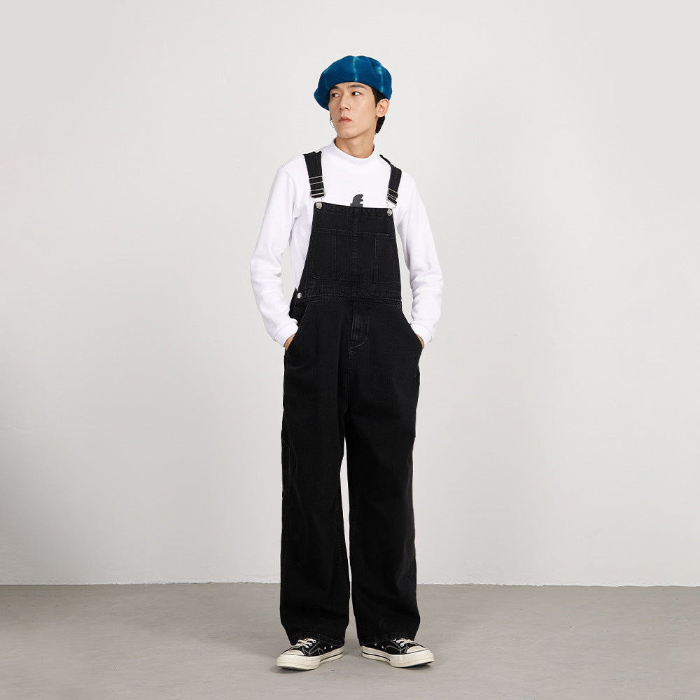 Men's Japanese-style Retro Casual Straight-leg Working Bib Top Pants