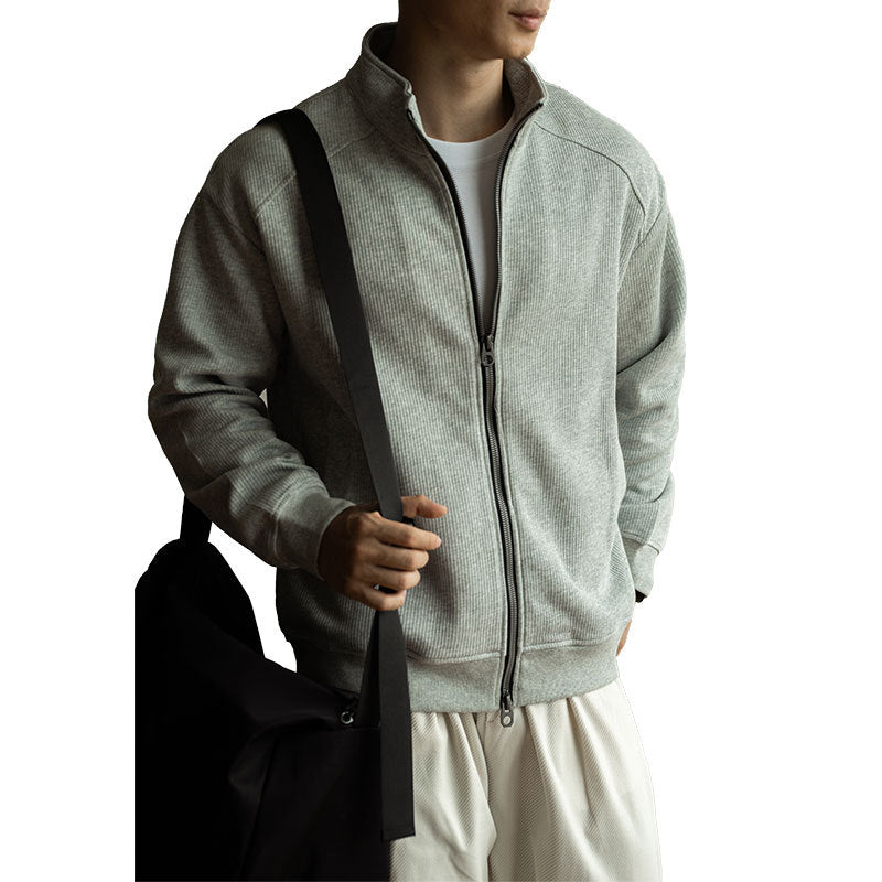 Maillard Double Zipper Raglan Sleeve Long Sleeve Coat For Men