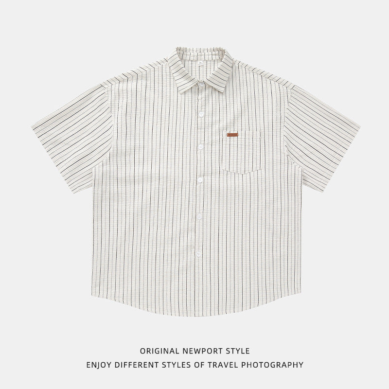 Retro Casual Texture Contrast Color Striped Shirt