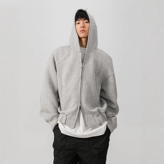 American-style Short Hood Double Zipper Cardigan Sweater