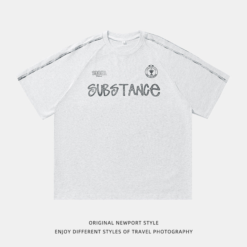 Retro Contrast Color Hand Painted Letter Print Short-sleeve