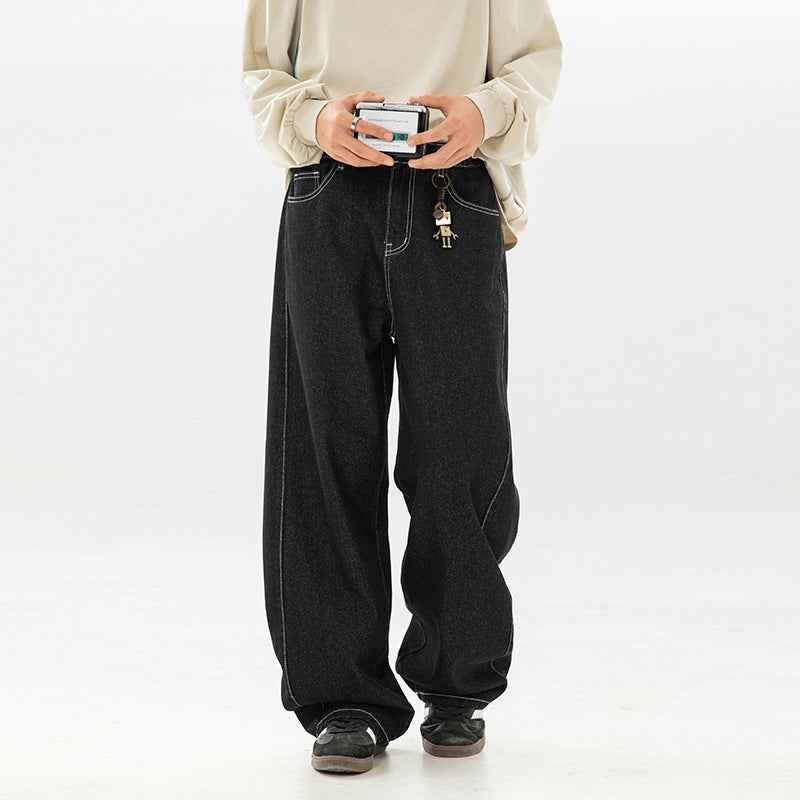 Retro Jeans Men's Spring New Bright Straight Loose