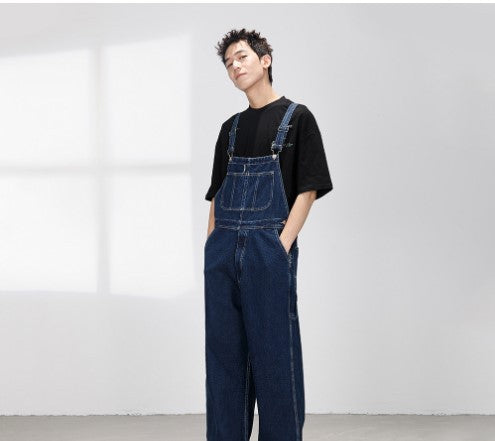 Men's Japanese-style Retro Casual Straight-leg Working Bib Top Pants
