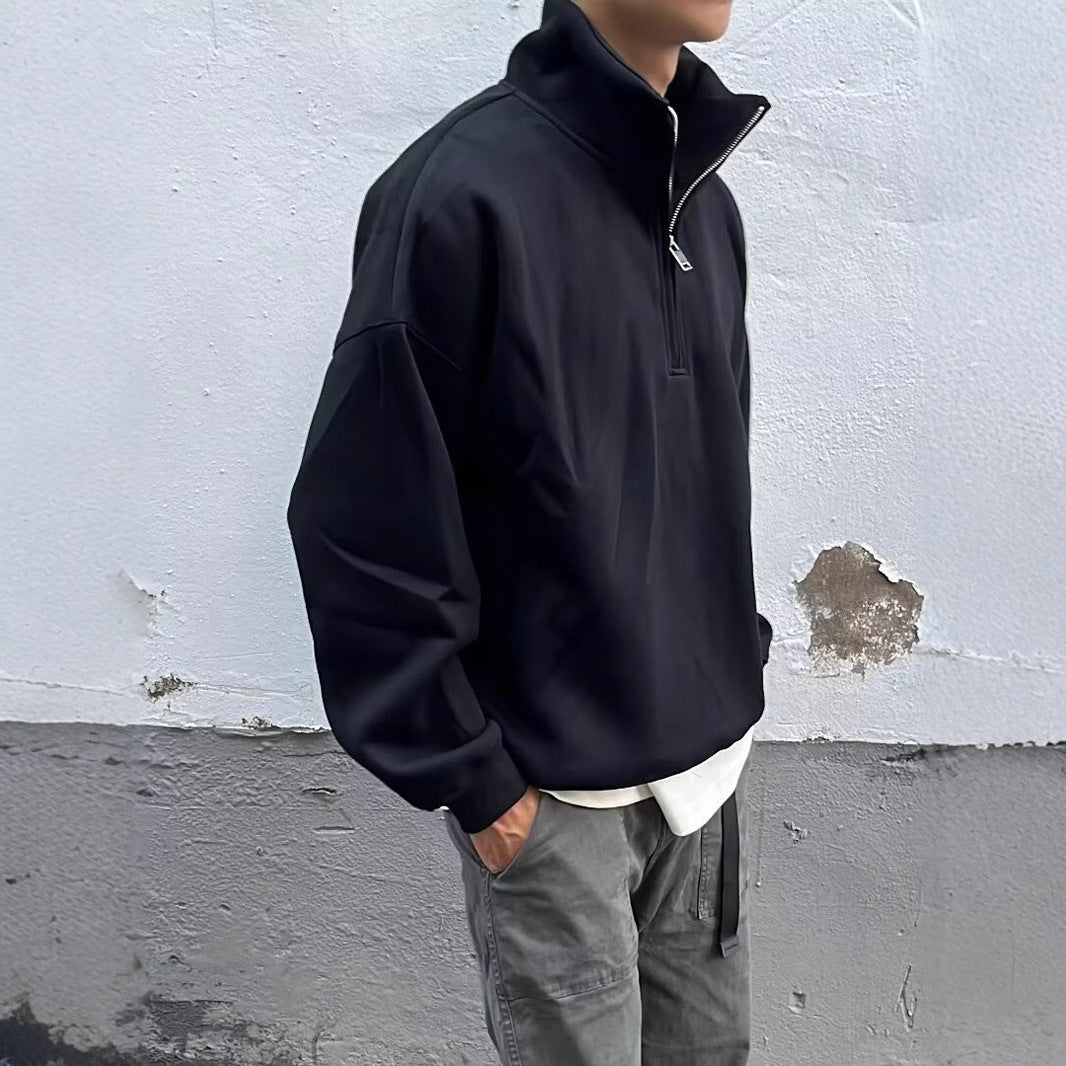 Half Zipped Stand Collar Sweater Men's Fashion Brand Loose