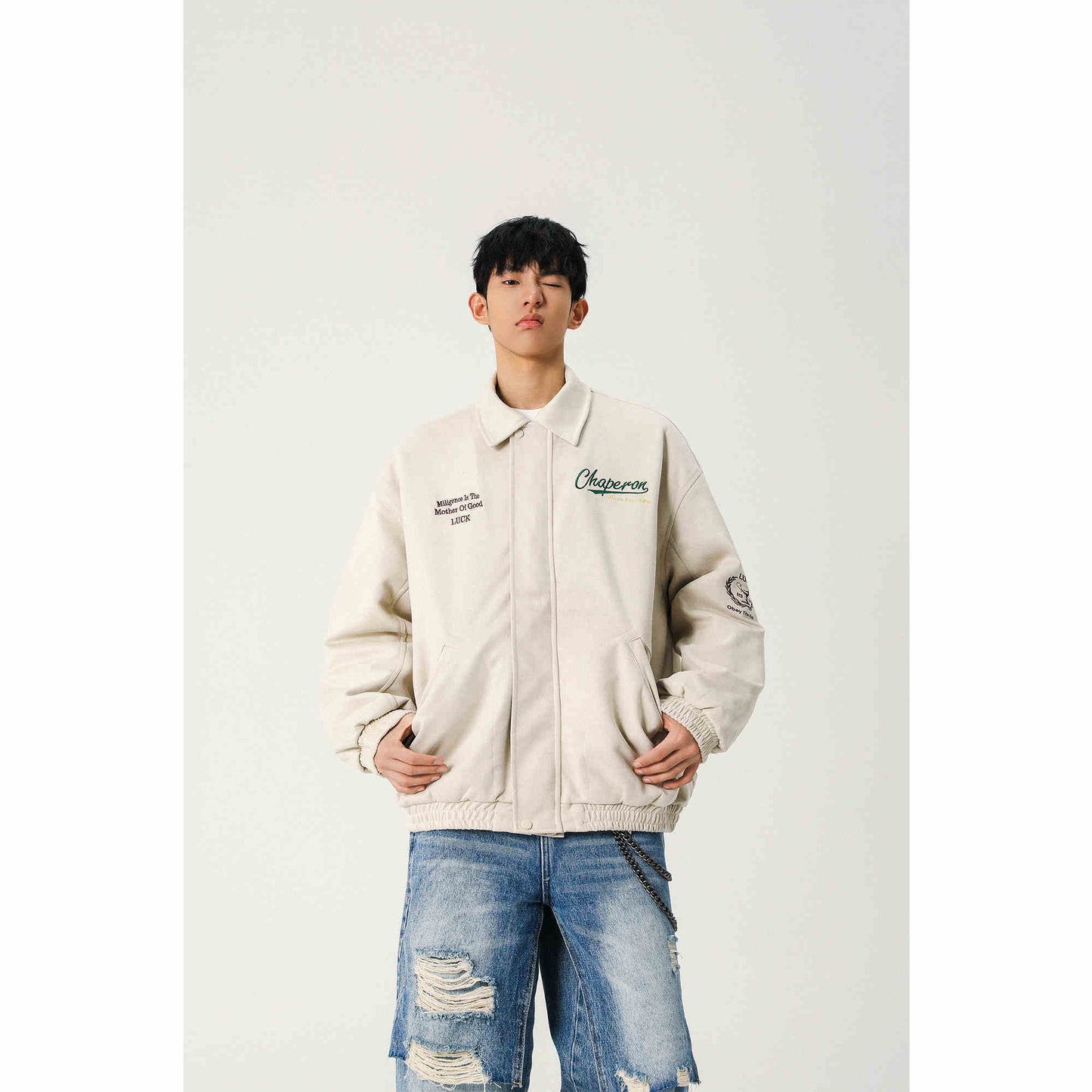 Suede Embroidered Coat For Men