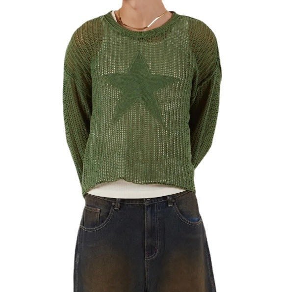 Women's Fashion Five-pointed Star Hollow Out Sweater Loose Casual