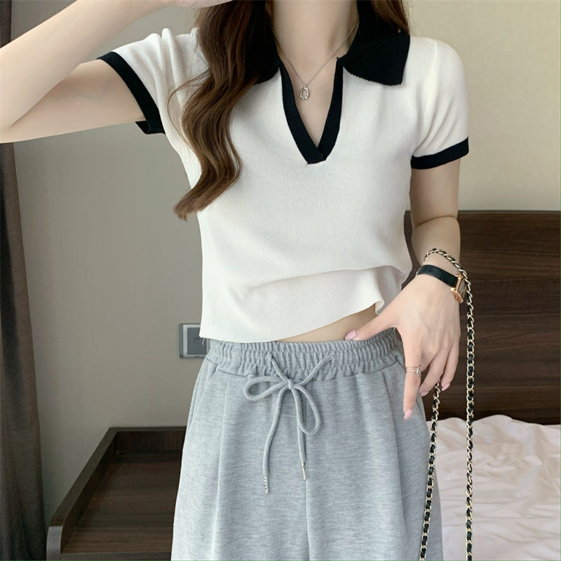 POLO Collar T-shirt Women's Knitted Sweater
