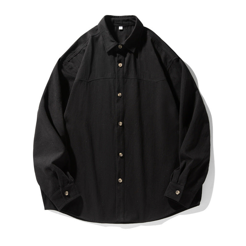 Textured Stone Washed Cotton Long-sleeved Shirt Autumn Retro Split Stitching Design