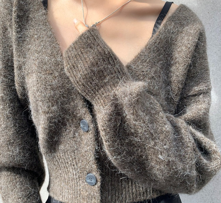 New Simple Temperament All-match Short Alpaca Knitted Sweater Coat