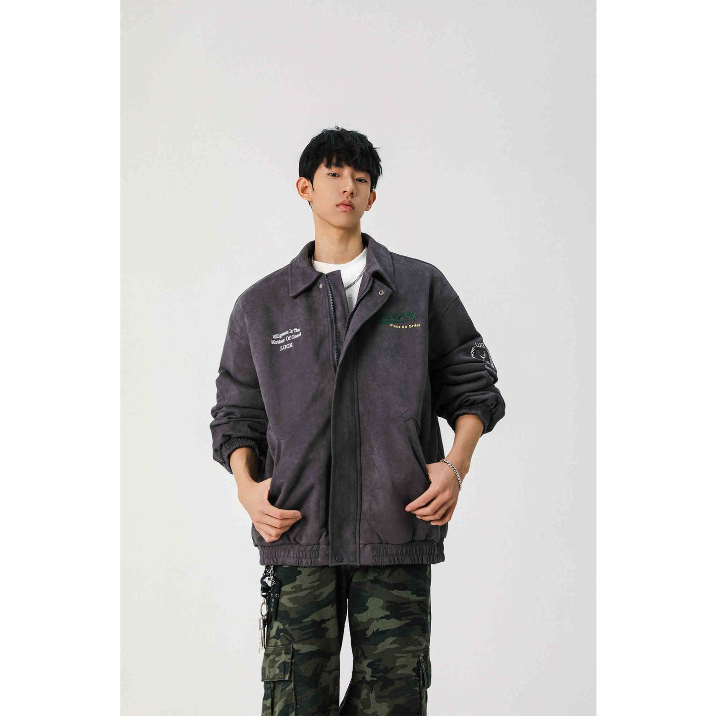 Suede Embroidered Coat For Men