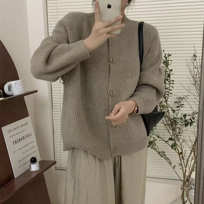 Korean Style Lazy Style Solid Color Single-breasted Knitted Cardigan