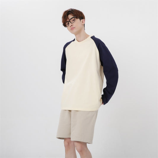 Heavy Long-sleeved T-shirt Cotton Crew Neck Color-block Raglan Sleeves Bottoming Shirt