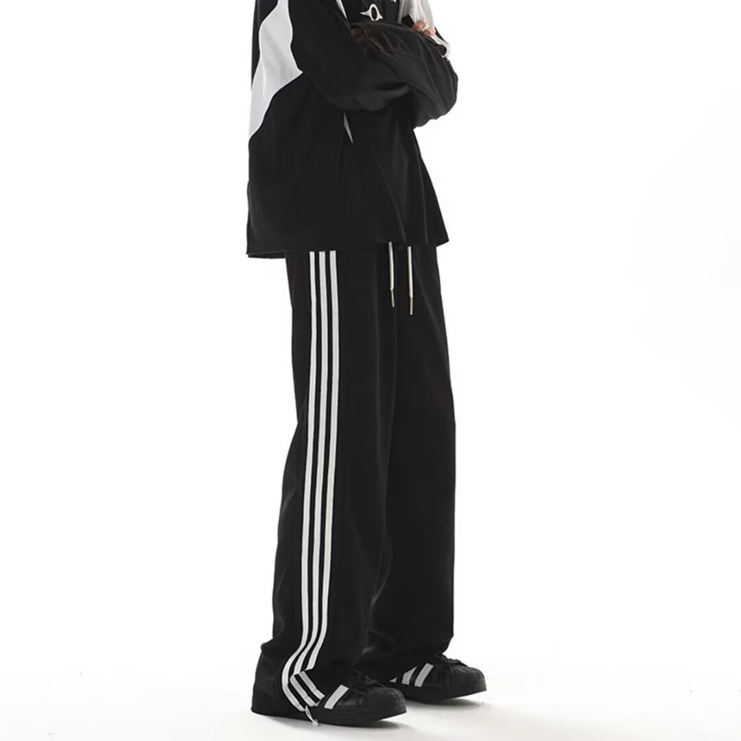 Side Striped Contrast Color Sports Casual Pants Men's Drawstring Elastic Waist