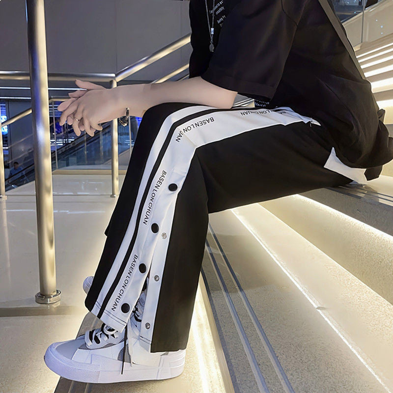 Men's Fashion Personality Striped Buttoned Pants