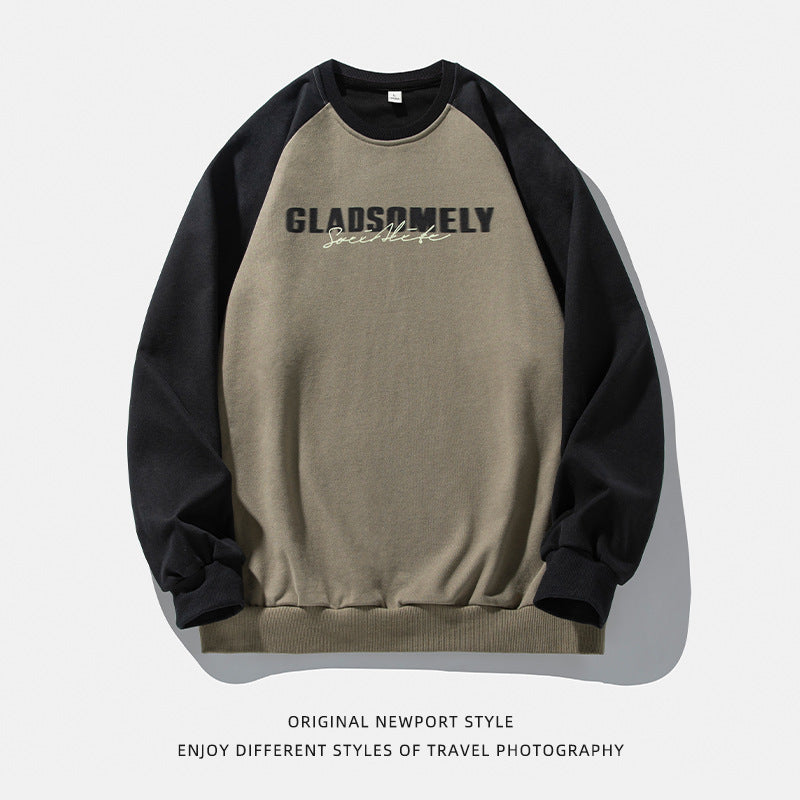 Color Contrast Patchwork Raglan Sleeve Round Neck Sweater Men's Autumn And Winter American Style