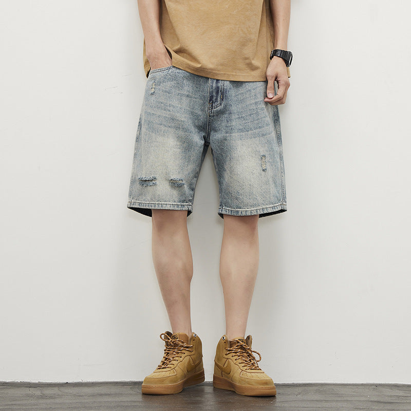 Men's Straight Ripped Denim Shorts