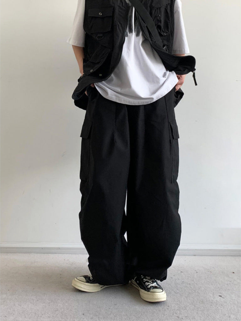 Japanese-style Retro Loose Wide-leg Workwear Trousers Thin