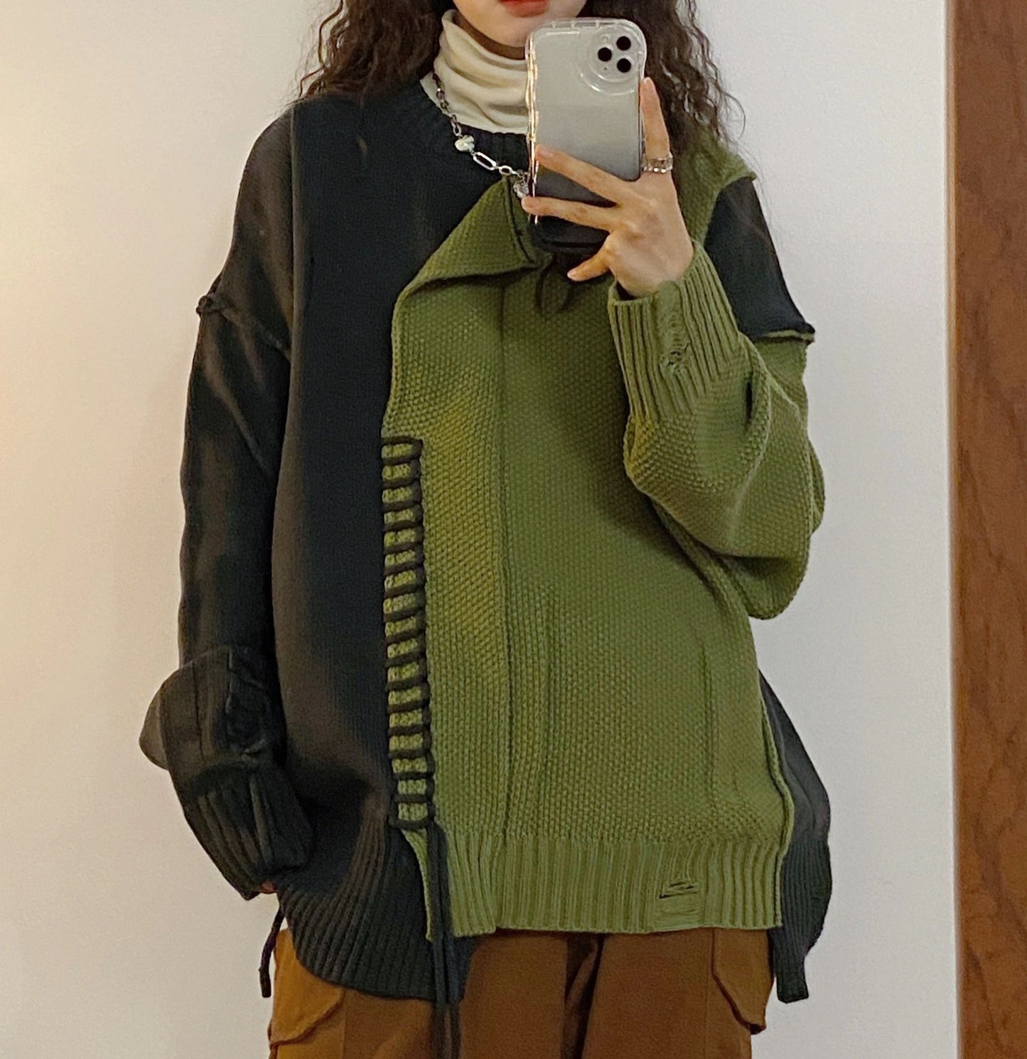 Style Top Knitted Coat Stitching Fashion