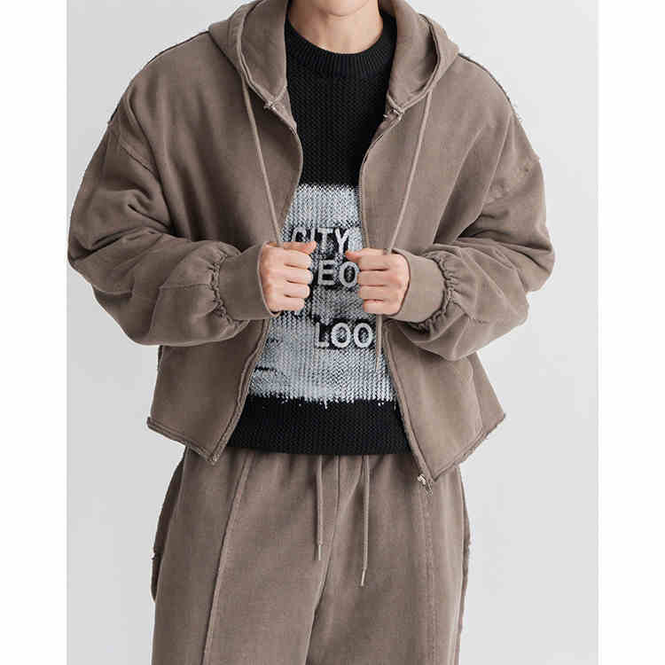 Fashion Wash Retro Distressed Frayed Three-dimensional Patchwork Hoodie