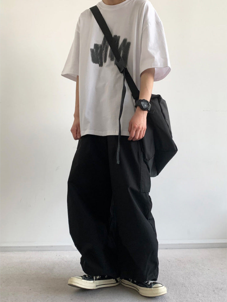 Japanese-style Retro Loose Wide-leg Workwear Trousers Thin