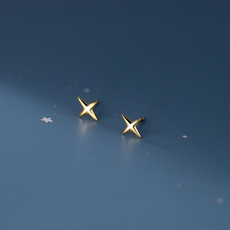 S925 Silver Simple Women's Four-corner Star Earrings