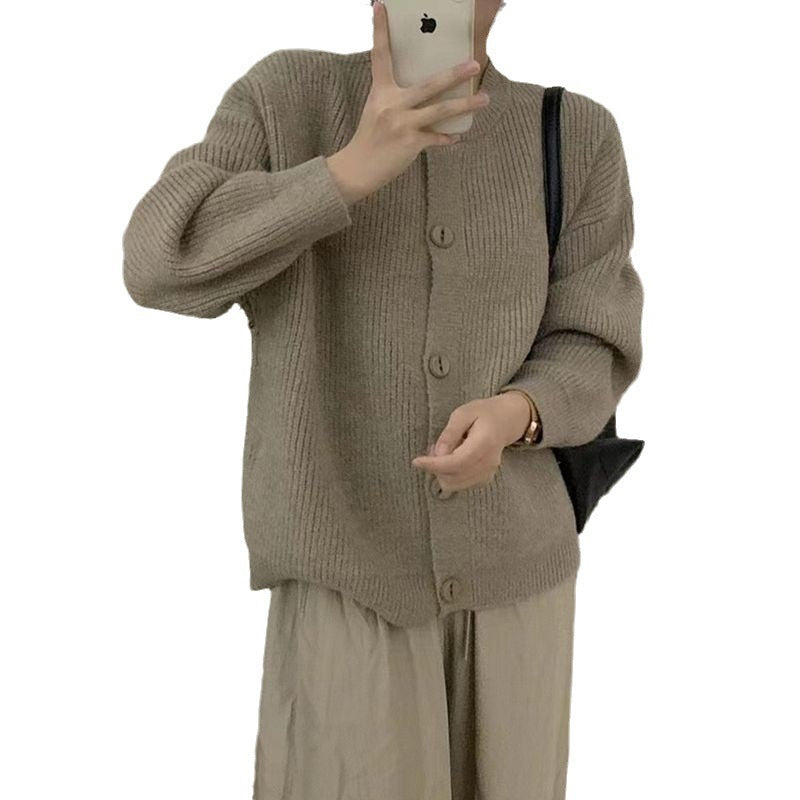 Korean Style Lazy Style Solid Color Single-breasted Knitted Cardigan