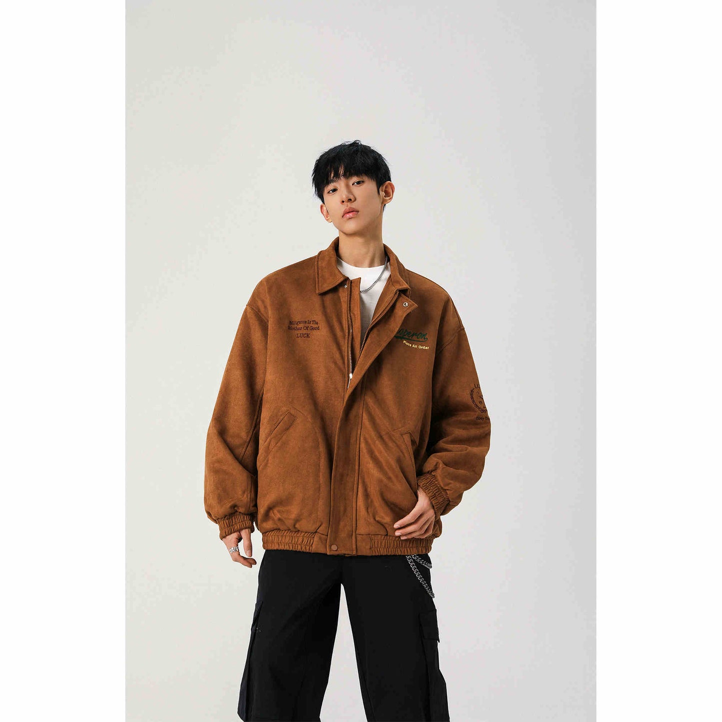 Suede Embroidered Coat For Men