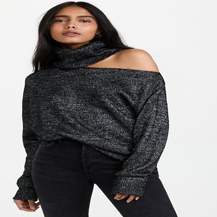 Solid Color Two Lapel Off-shoulder Sexy Women's Sweater