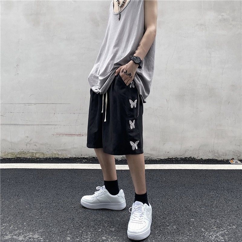 Retro Butterfly High Waist Five Points Wide Leg Pants