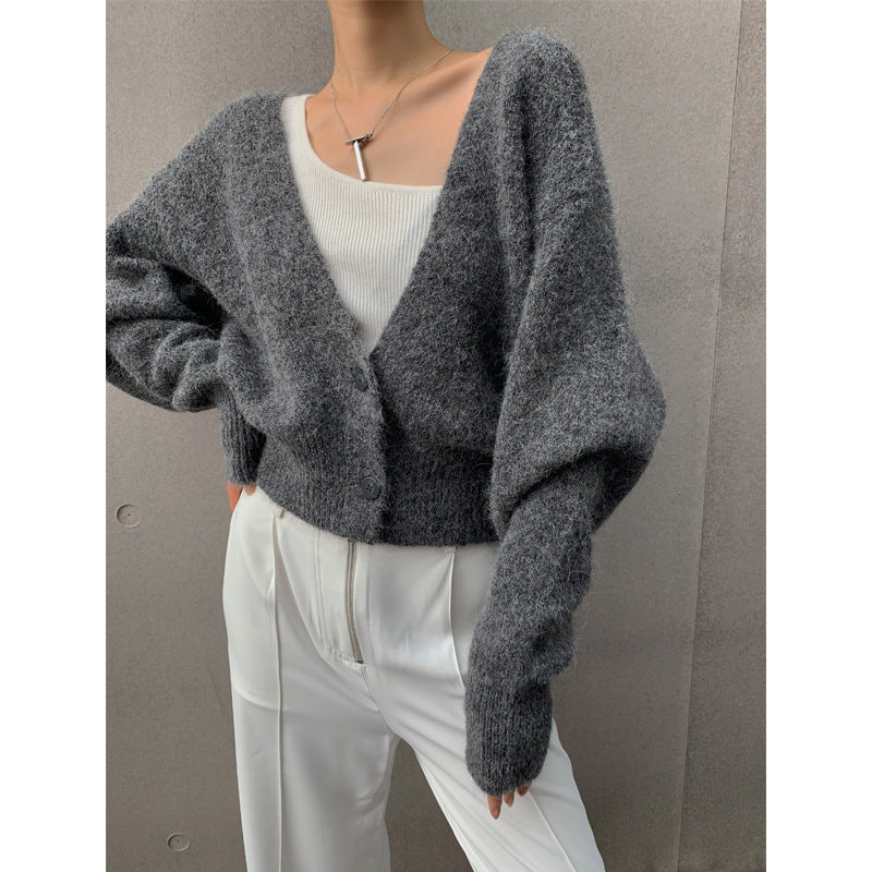 New Simple Temperament All-match Short Alpaca Knitted Sweater Coat