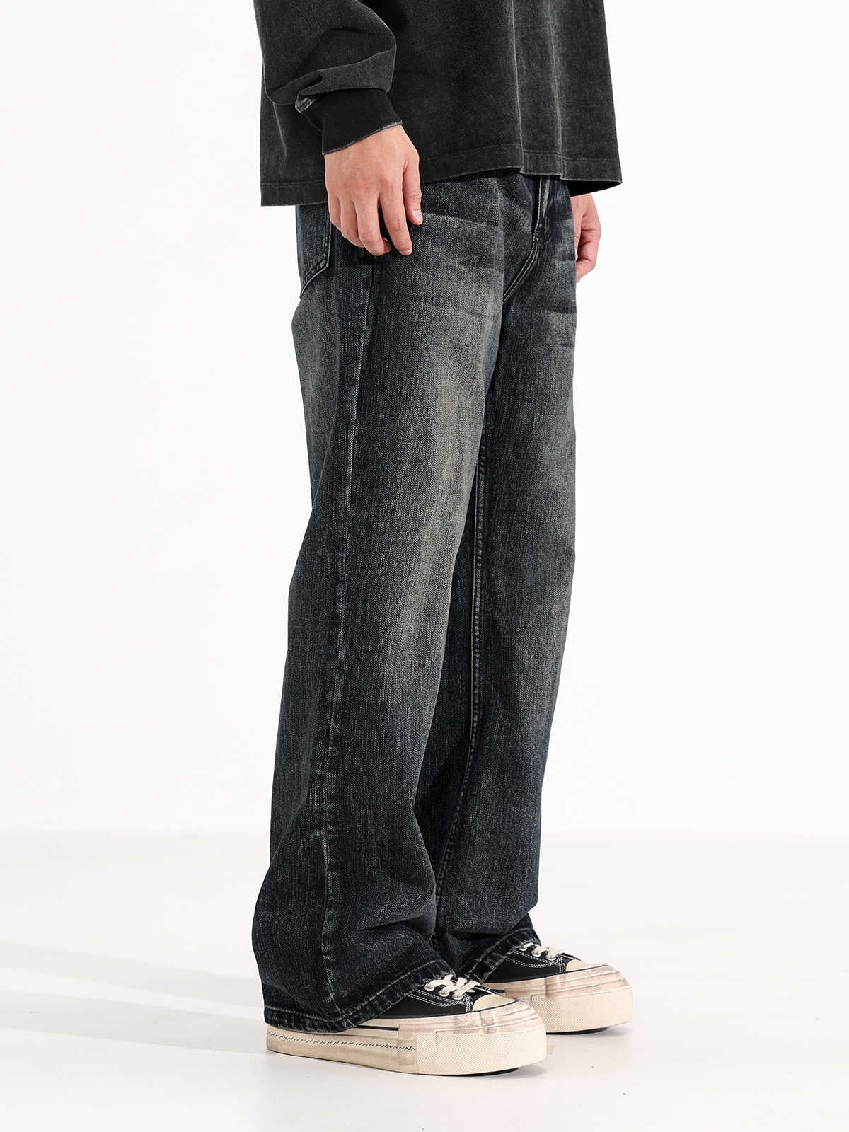 Retro Straight Jeans Men's American Loose-fitting Wide-leg Trousers