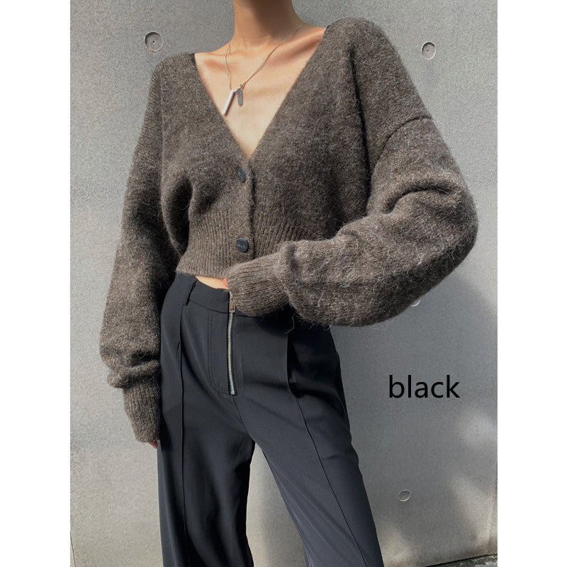 New Simple Temperament All-match Short Alpaca Knitted Sweater Coat